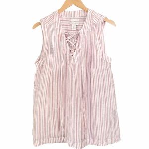 Rachel Zoe 100% Linen Sleeveless Tunic, Red & White Stripes, Women’s Size Large